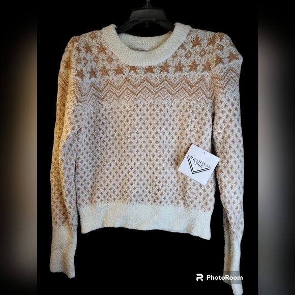 NWT Freshman 1996 Super Soft Fleece  Jr. Med Sweater tan and off white - Picture 10 of 14